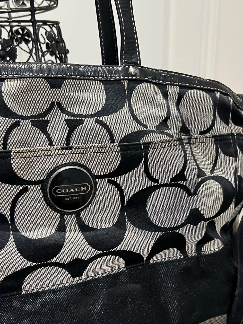 Coach Signature Black and Grey Signature Diaper Bag